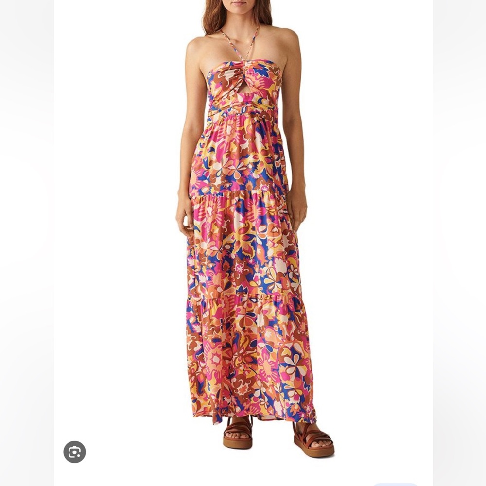 ba&sh Safia Halterneck Maxi Dress Floral Pink Size XS (Size 0/2) NWT